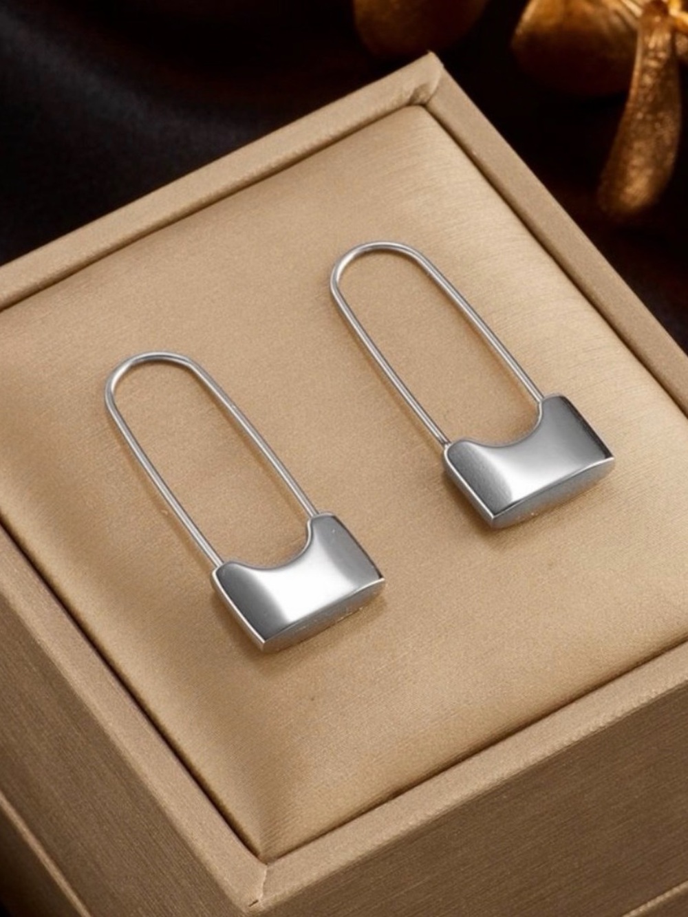 18K White Gold Plated Safety Pin Earrings